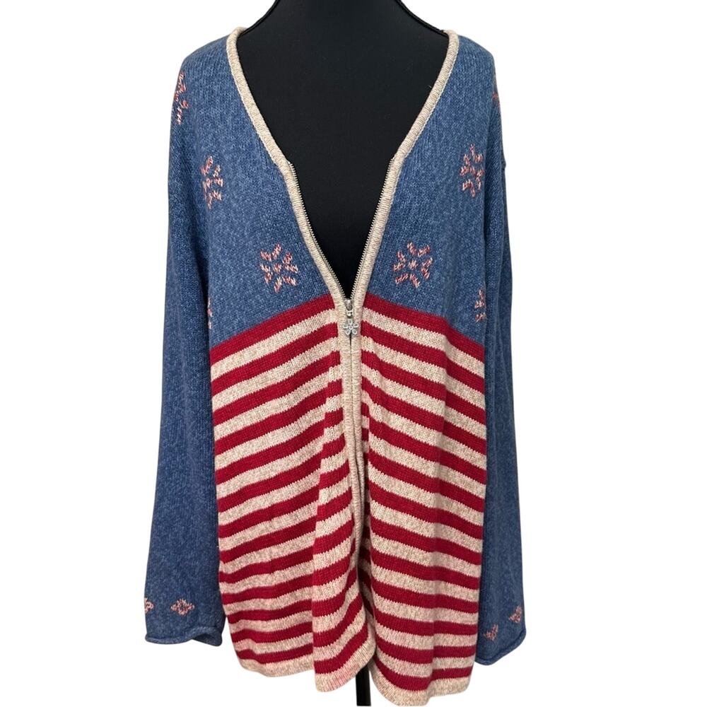 C.J Banks Christopher&Banks VTG Full Zip Knit Sweater Sz 3X American Patriotic